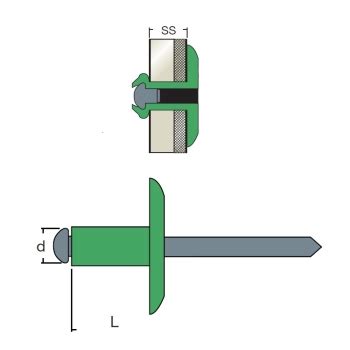 Rivetto Afl Rivit Per Fissaggio Testa Larga Dimensioni X Mm