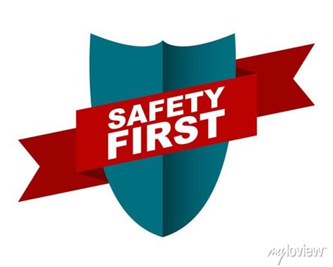 Red vector banner safety first • wall stickers flat, warn ...