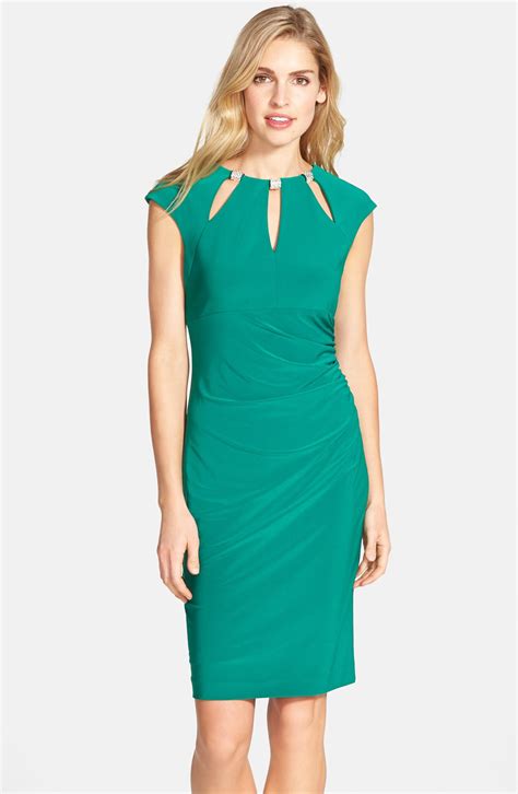 Eliza J Embellished Keyhole Ruched Sheath Dress Nordstrom