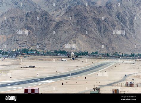 Ladakh, India - Leh airport (Kushok Bakula Rimpochee Airport) view from Spituk Monastery in ...