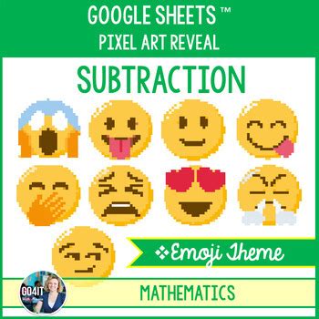 Google Sheets Pixelart Reveal Math Subtraction Set Emoji Theme