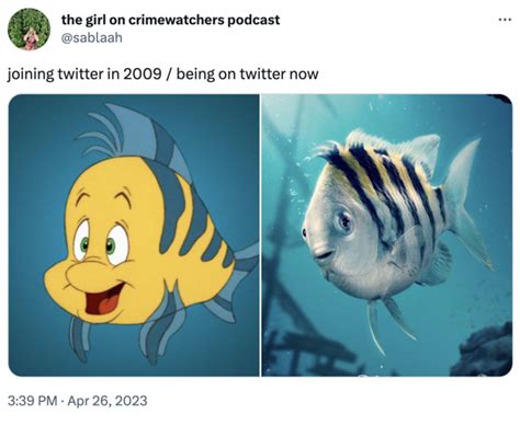 Twitter then/now | Live-action Flounder | Know Your Meme