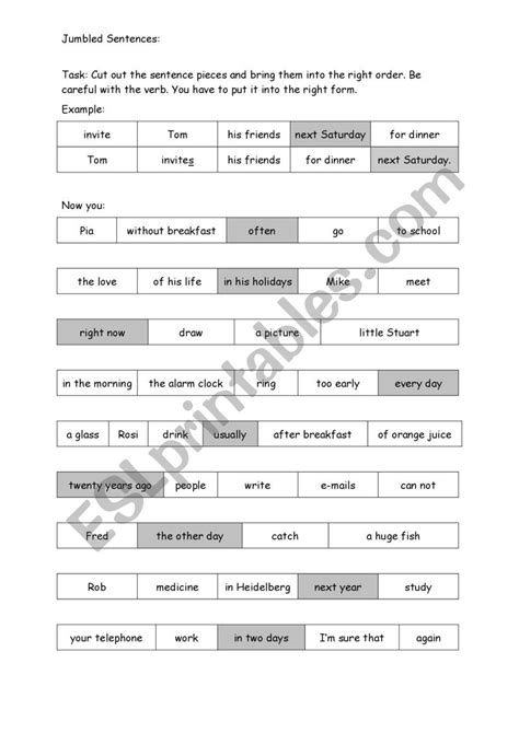 Jumbled Sentences ESL Worksheet By TittoM