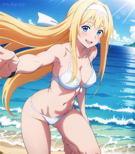 Hentai Busty Girl Alluring Asuna Sao Auburn Hair Beach Big Breasts