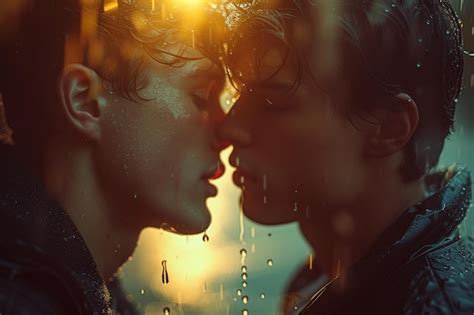 Premium Photo Cute Photo Of A Gay Couple Kissing In The Rain