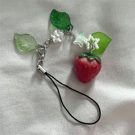 Strawberry Keychain W Leafs And Pearl Star Depop Bead