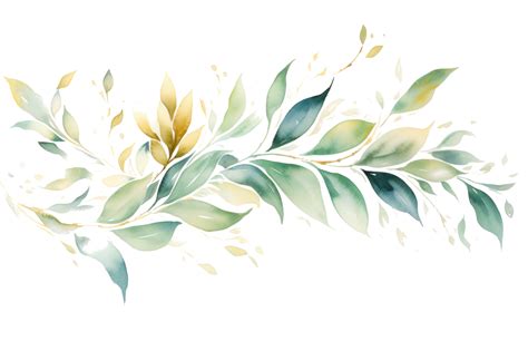 Green And Gold Watercolor Leaves Png