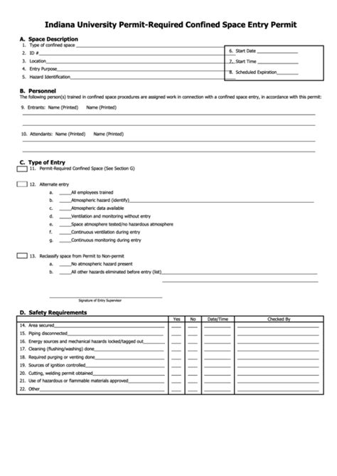 Confined Space Entry Permit Template