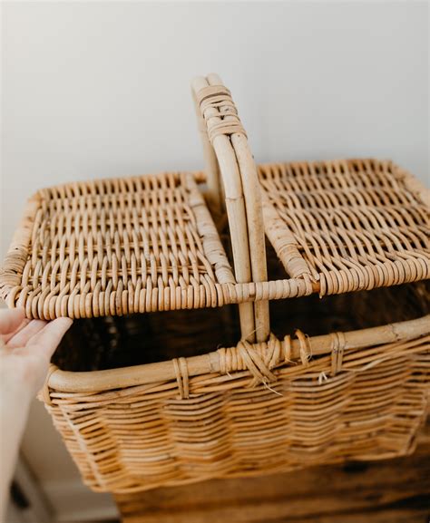 Vintage Wicker Picnic Basket With Removable Lid Rectangle Etsy