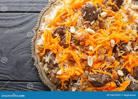 Afghan National Dish Kabuli Pulao Rice Pilaf With Lamb And Raisin