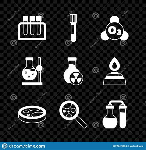 Set Test Tube Ozone Petri Dish With Bacteria Microorganisms Under