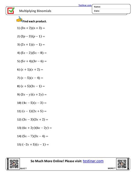 Multiplying Polynomials Answer Key Kuta Software Infinite