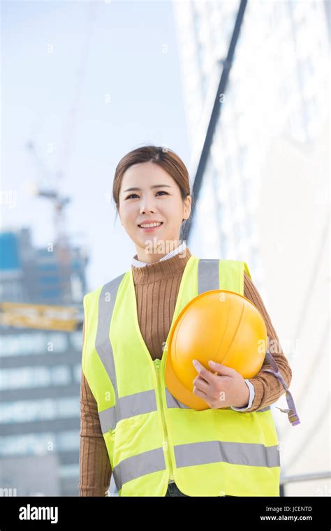 Smiling Female Construction Worker Stock Photo Alamy