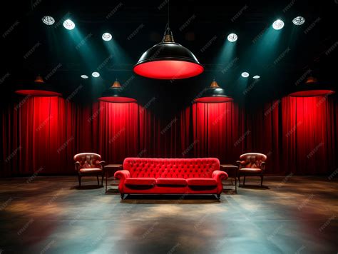 Premium AI Image | Intimate small stage with red couch centerpiece