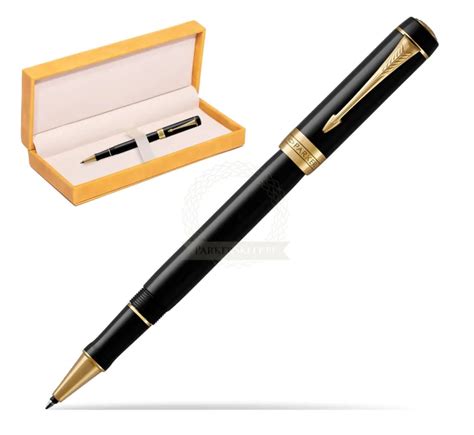 Parker Duofold Classic Black Gt Rollerball Pen In Suede Box Yellow In