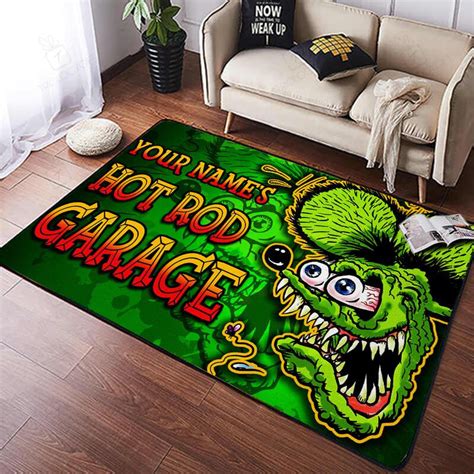 Personalized Hot Rod Garage Rug Rat Fink Rug For Garage Bluefink
