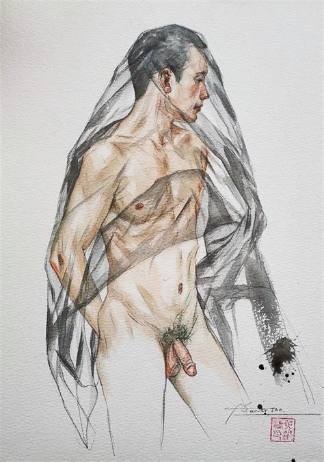 Watercolor Male Nude 20054 Painting By Hongtao Huang