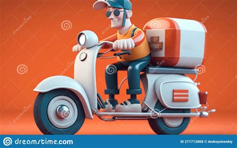 Delivery Man Riding A Scooter Illustration Food Delivery Man Stock