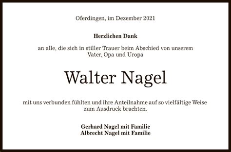 Traueranzeigen Von Walter Nagel Trauer Gea De