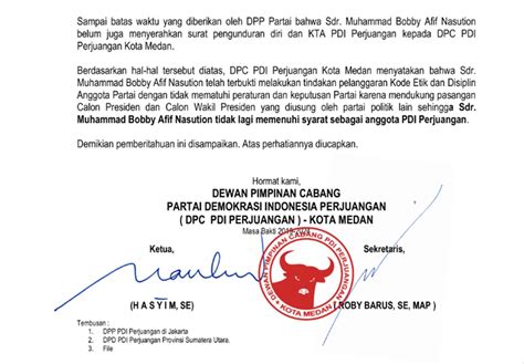 Dukung Pasangan Prabowo Gibran Pdip Medan Pecat Menantu Presiden