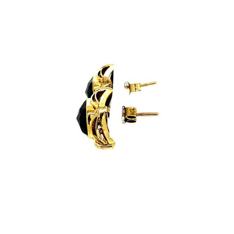 Gold Ear Studs With Garnet 14 Krt Vintage Jewellery