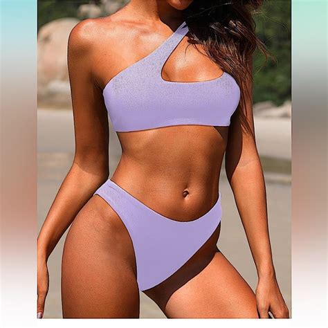 Holipick Swim Nwt Holipick Ribbed One Shoulder Bikini Sets Sexy