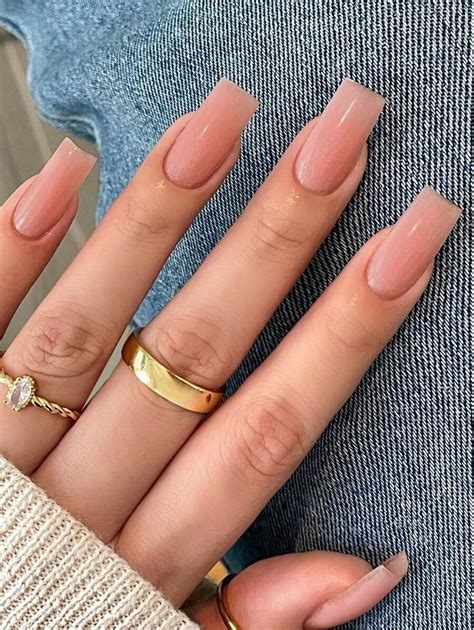 Pcs Long Square Press On Nails Nude Pink Solid Color Fake Nails Minimalist Style False Nails