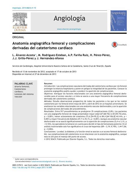 PDF Anatomía angiográfica femoral y complicaciones derivadas del