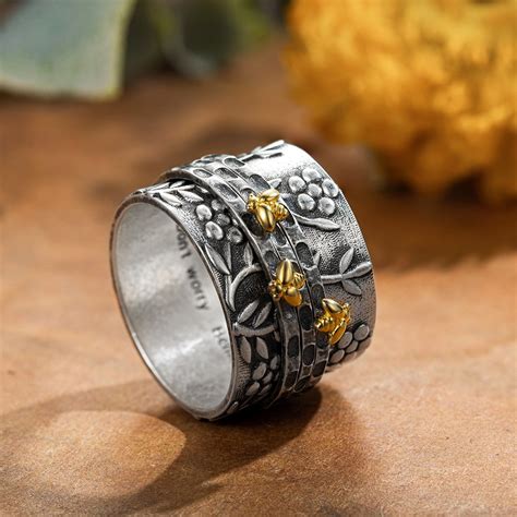 Personalized Bee Fidget Ring Sterling Silver 925brass Spinner Ring