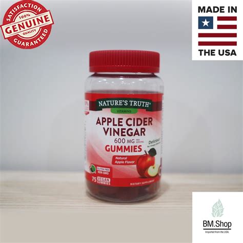 เยลลี่ไม่ละลาย Apple Cider Vinegar 600 Mg 75 เม็ด แบบเคี้ยว Natures Truth Bmshopvitamin Thaipick