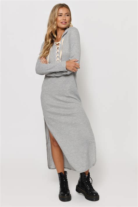 Aziela Hooded Maxi Dress In Grey 15 Tobi Us