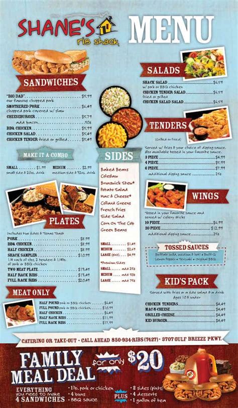 Shanes Rib Shack Menu Menu For Shanes Rib Shack Gulf Breeze