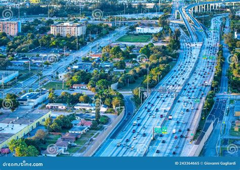 Traffic Along Major Interstate in Florida, Aerial View at Sunset Stock Image - Image of summer ...