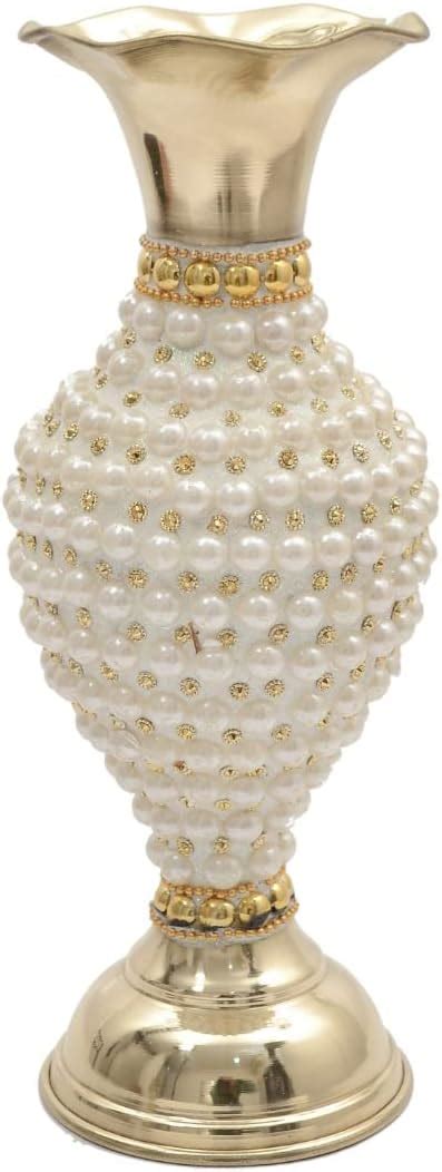 Buy Skywalk Hand Crafted Metal Flower Vase With Beads 10 Inch Golden