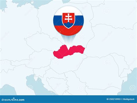 Europa Con Un Mapa De Eslovaquia Seleccionado E Icono De La Bandera De