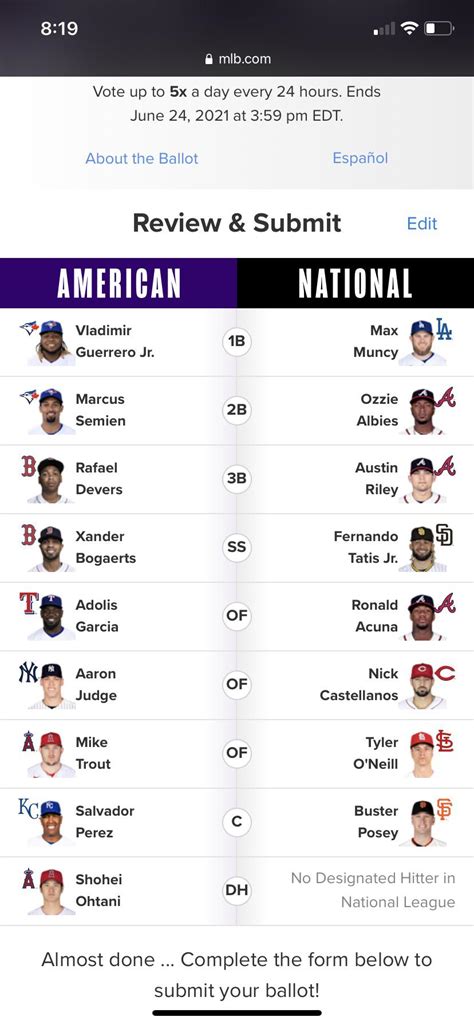 All Star Ballot : mlb