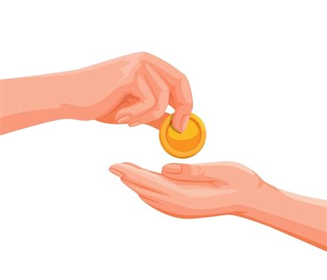 Premium Vector Hand Giving Coin Of Money To Another Person Donation