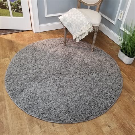 Maxy Home Bella Solid Grey 5 Ft Round Shag Area Rug Walmart