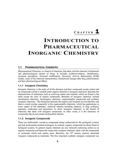 Pharmaceutical Inorganic Chemistry Chapter Introduction To