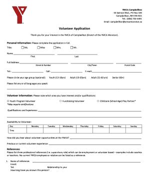 Fillable Online Volunteer Application YMCA CWP Fax Email Print