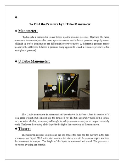 Experiment # 5 U Tube Manometer | PDF | Pressure Measurement | Pressure