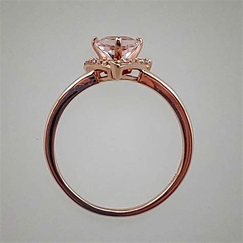 Rose Gold Trillion-Cut Peachy-Pink Morganite w Diamond Halo Ring ...