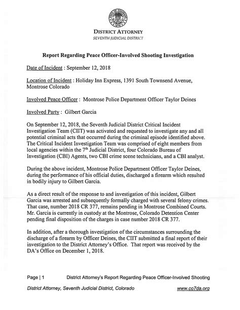 Report Regarding Peace Officer-Involved Shooting Investigation – 7th