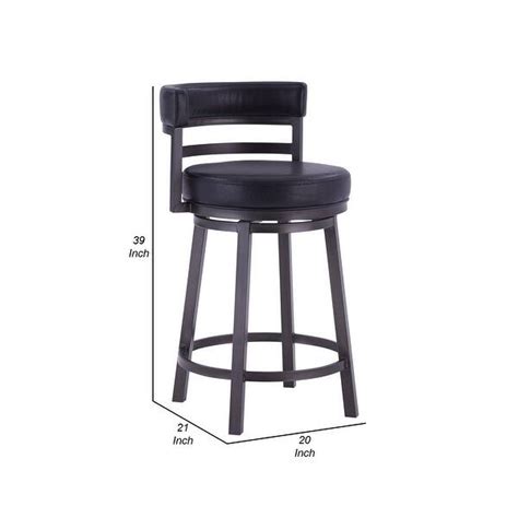 Eva 30 Inch Swivel Bar Stool Vegan Leather Curved Back Black Gray