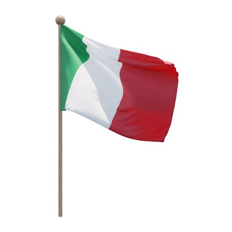 Italy 3d Illustration Flag On Pole Wood Flagpole 11236797 Png