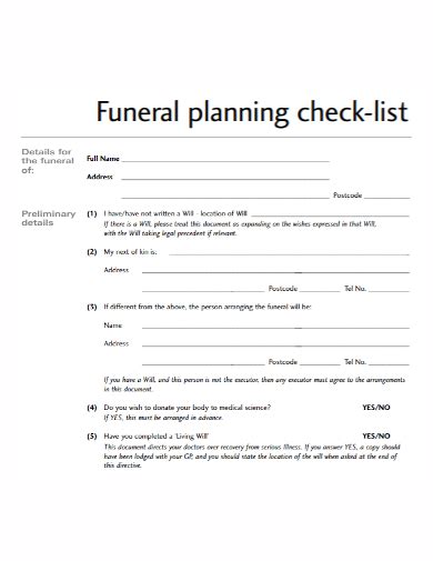 Printable Funeral Planning Checklist