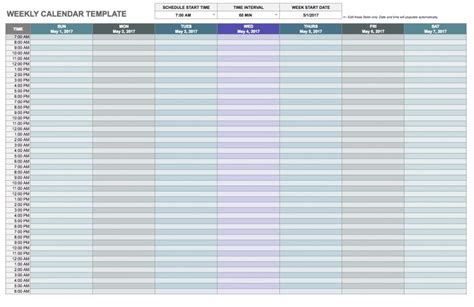 Google Sheets Weekly Schedule Template