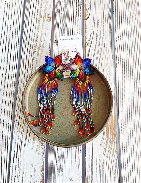 Long Boho Earrings, Boho Chandelier Earrings, Big Flowers, Beaded ...