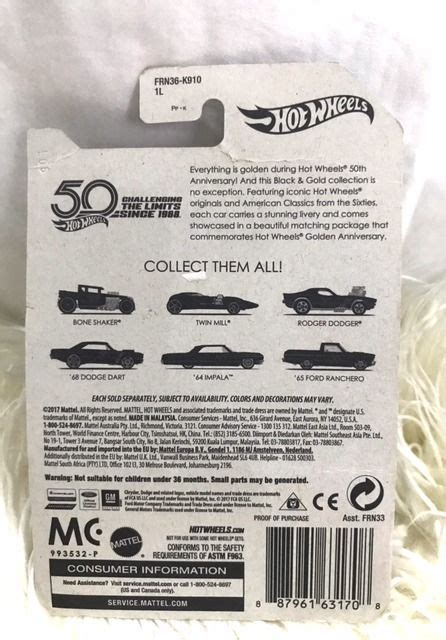 New 1 64 Hot Wheels 50th Anniversary Black Gold Collection 64 Impala Vintage Car Hobbies