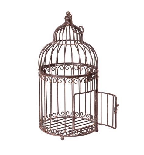 Empty Birdcage On White Background Metallic Opened Isolated Vintage